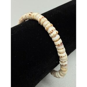 Rare Vintage Tiger Puka Shell Beaded Bracelet Surfer Beach Retro 6.5"